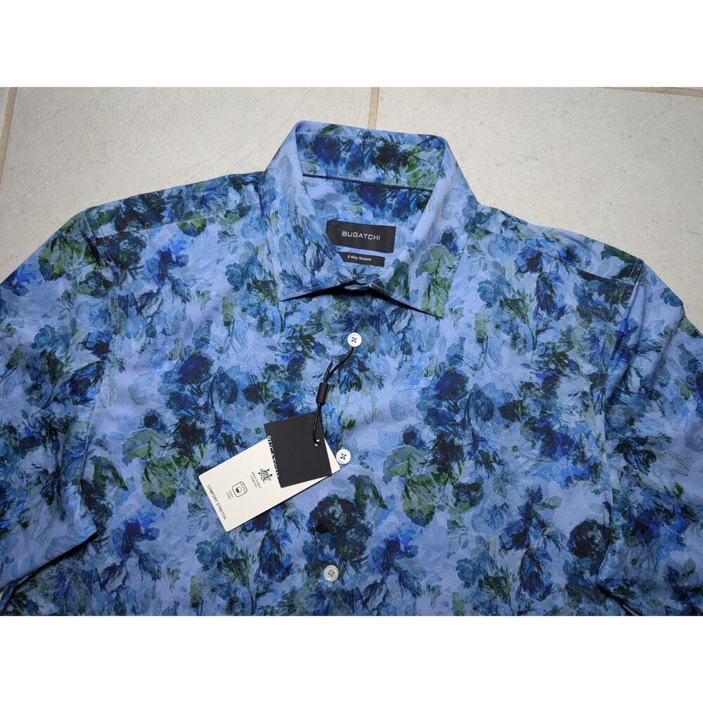 Bugatchi Men's Small 8 Way Stretch Button Up Dress Casual Shirt Abstract Floral - Picture 3 of 8
